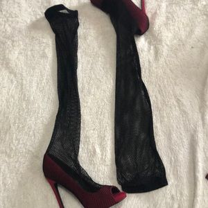 Red heels with fishnet